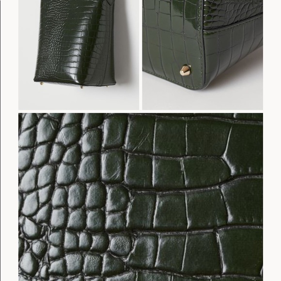 Faux croc bag w narrow straps, zipper at top green - Picture 3 of 5